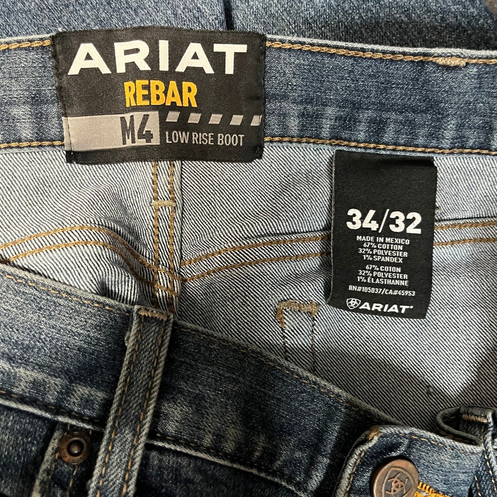 Ariat Rebar M4 Low Rise Boot Cut Jeans Mens 34x32 Blue Medium Wash Workwear - Picture 4 of 5